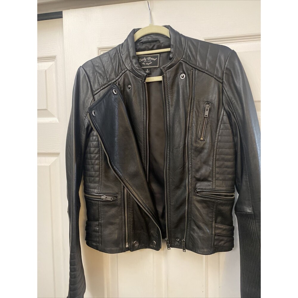 Lucky Brand 100% Real Leather Black Moto Jacket womens